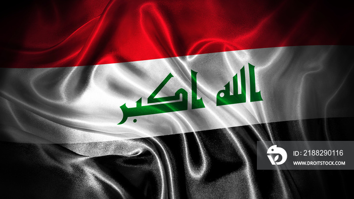 Close up waving flag of Iraq. National Iraq flag.