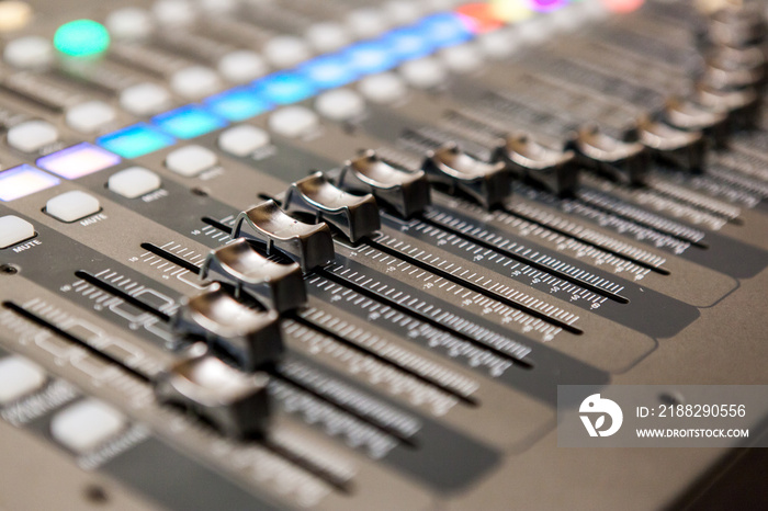 Recording studio equipment. Professional audio mixing console