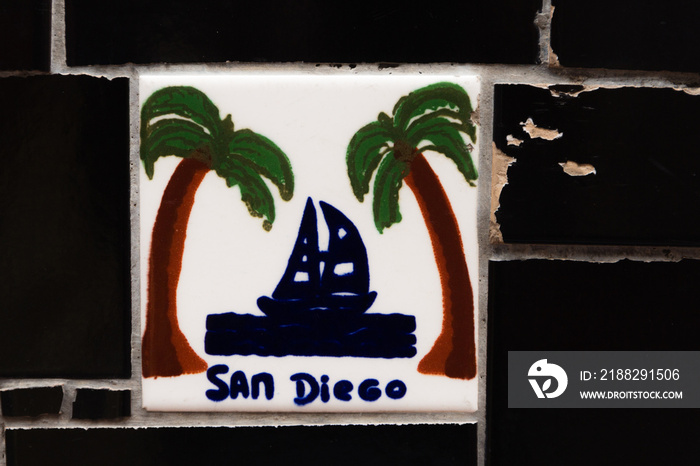 San Diego Segelboot Palmen auswandern Fliese  Escadaria Selarón