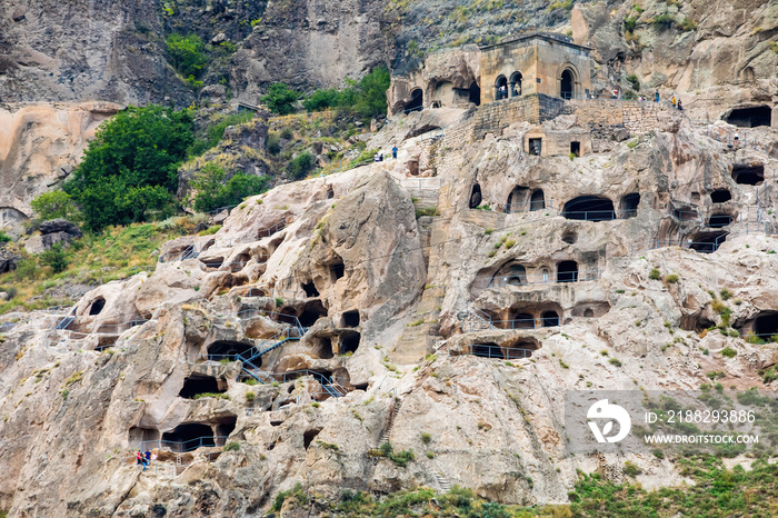 Scenic view of Vardzia caves complex in Georgia historic heritage