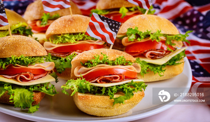 Good appetizer sandwiches on white background with flag.