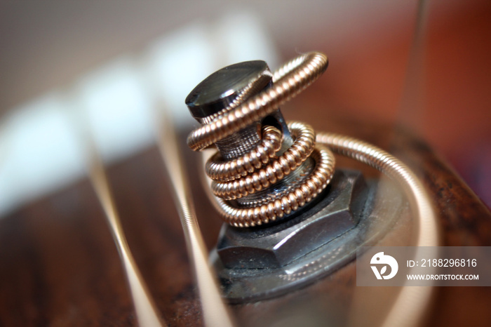 Acoustic guitar strings, macro close-up