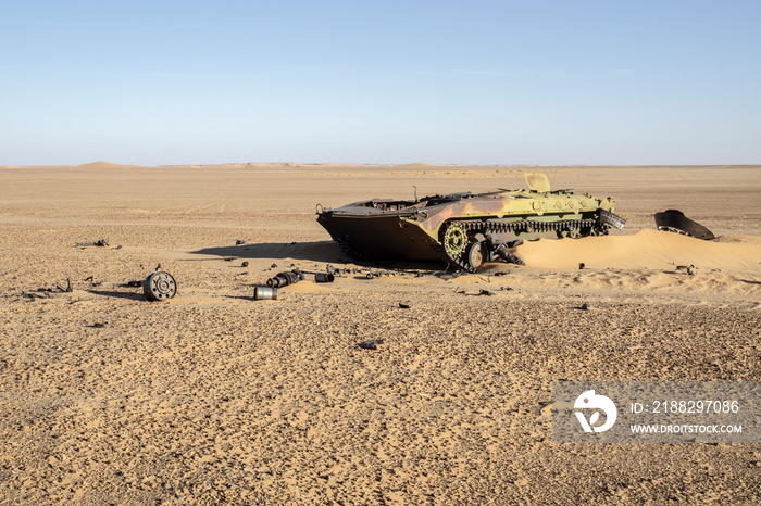 Abandoned military tank in the desert, Chad