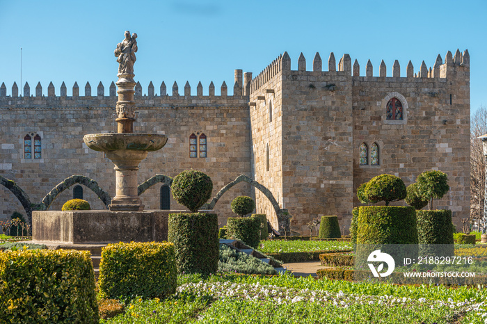 Garden of Santa Barbara and Archbishop Palace of Braga in the centre of Braga city, Portugal