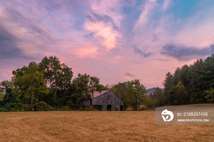 Sunrise over an Old Barn near Hot Springs, North Carolina and the Tennessee State Line