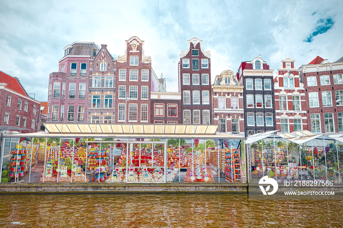 Flower market in Amsterdam (Bloemenmarkt), wide angle