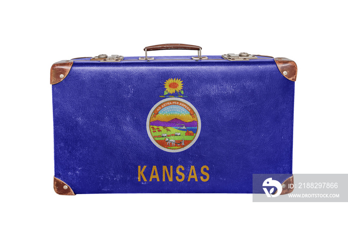 Vintage suitcase with Kansas flag