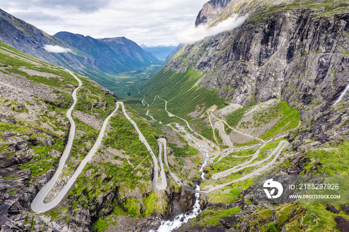 Trollstigen mountain viewpoint and pass along national scenic route Geiranger Trollstigen More og Romsdal county in Norway