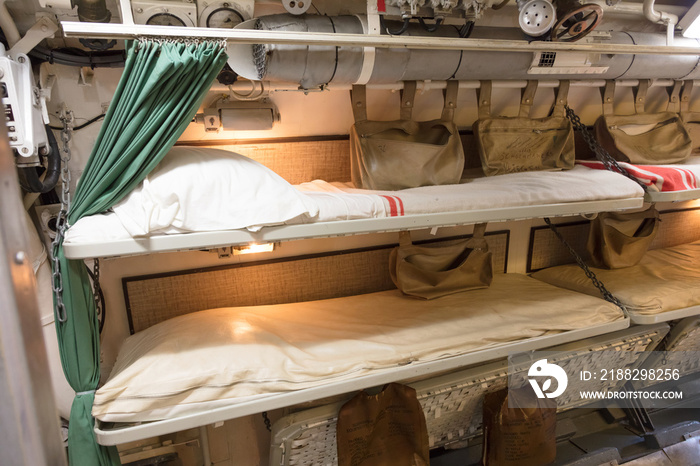 Interior of an old submarine - Bed