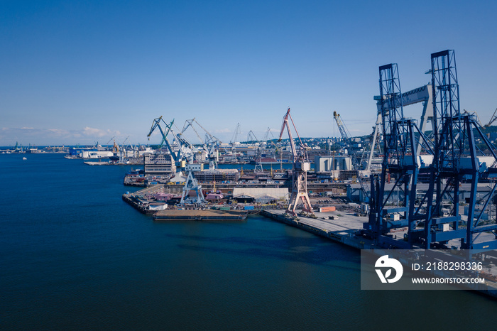 Gdynia Port Aerial View. Baltic Container Terminal in Gdynia Harbour from Above. Pomeranian Voivodeship, Poland.