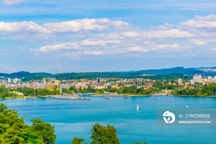 Cityscape of Biel/Bienne behind Bielersee in Switzerland