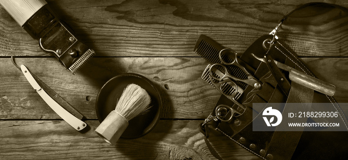 Vintage set of Barbershop.Toning sepia