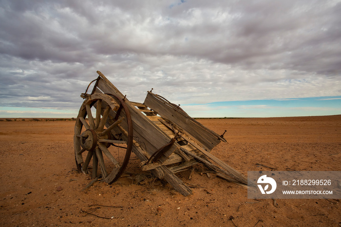 Vintage wooden wagon abandoned in the Australian outback