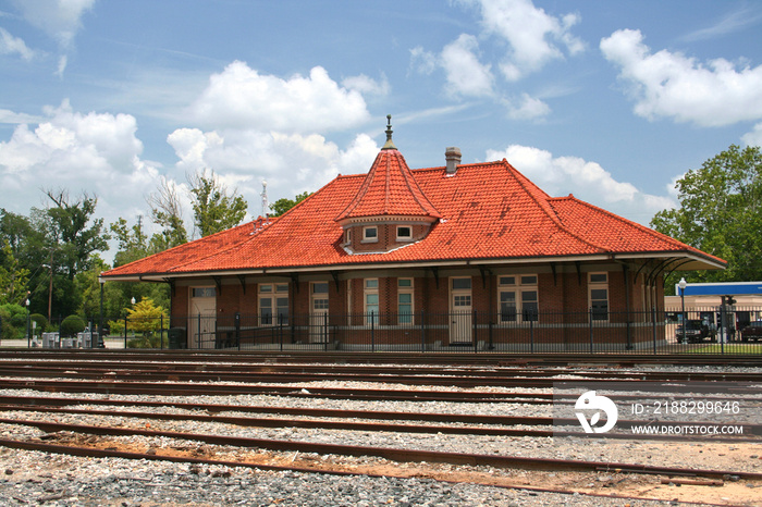 Nacogdoches, TX Historic Train Depot near Railroad Tracks