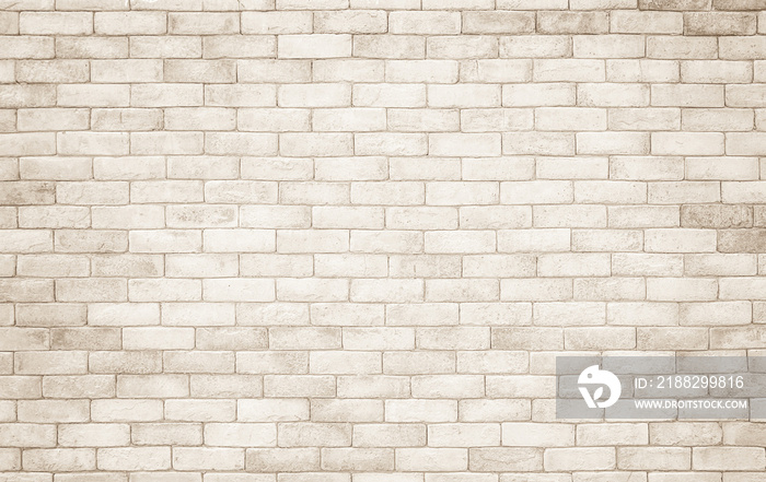 Cream and white brick wall texture background. Brickwork and stonework flooring interior rock old pattern design