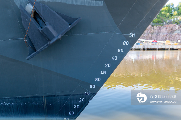 Metric draft mark numbers on the old military ship hull, Turku, Finland.