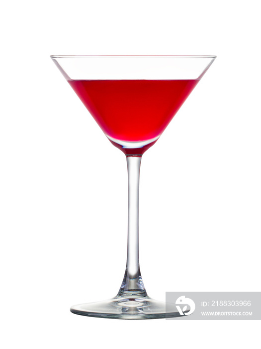 Strawberry margarita cocktail in martini glass isolated on white background
