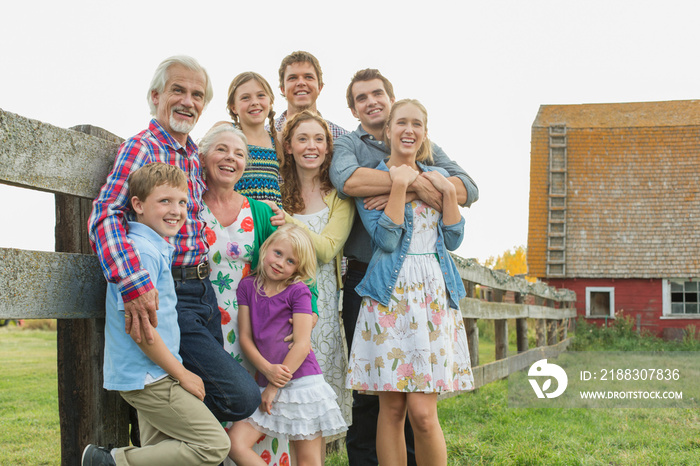 Portrait of three generations of family outdoors