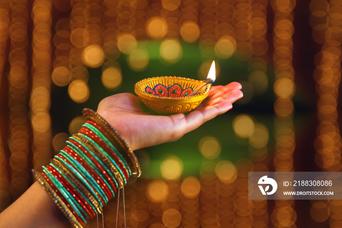 Indian Festival Diwali, lamp in hand