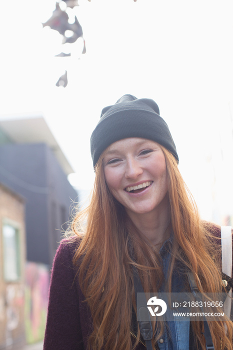 Portrait happy young woman laughing