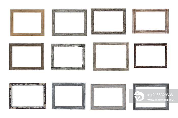 Set of Vintage wood picture frame isolated on white background. with clipping path.