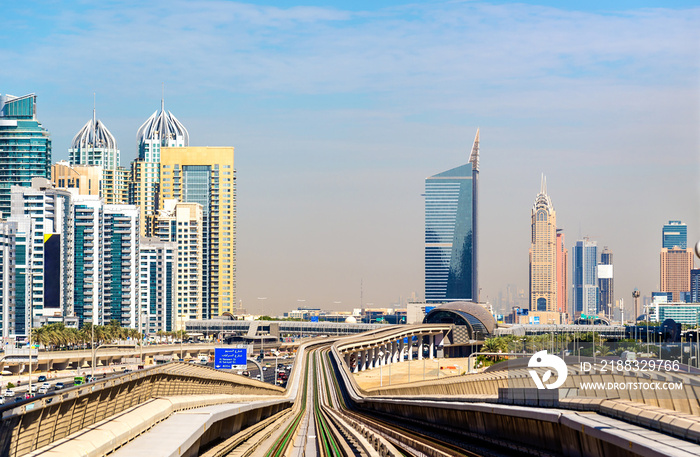 Metro line in Jumeirah district of Dubai, UAE