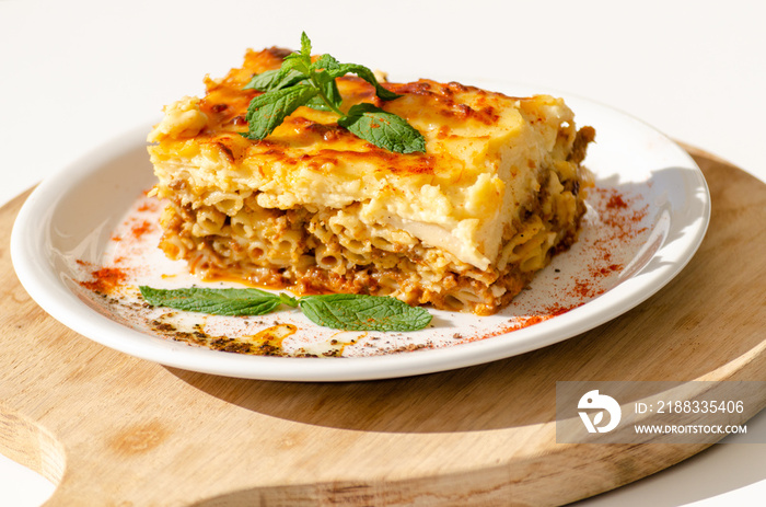 Portion of delicious pastitsio served on a plate