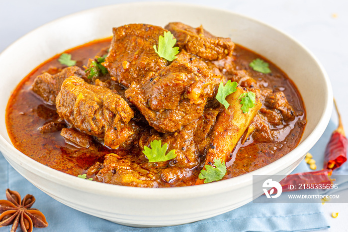 Authentic Lamb Vindaloo Traditional Fiery Red Indian / Goan Curry of Lamb. Traditional Indian Spicy 