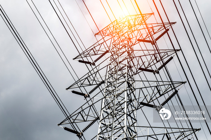 High voltage tower sky sunset background