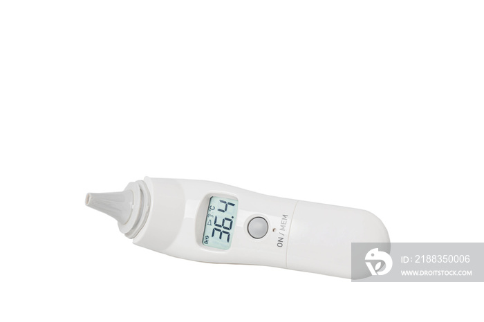 Medical ear thermometer isolated on white background. Digital thermometer for baby. Thermometer for 