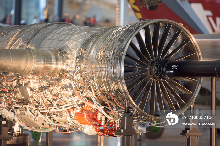 Jet Airplane turbine engine close up