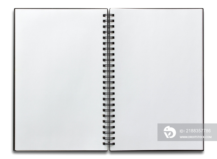 白色隔离的开放式螺旋笔记本