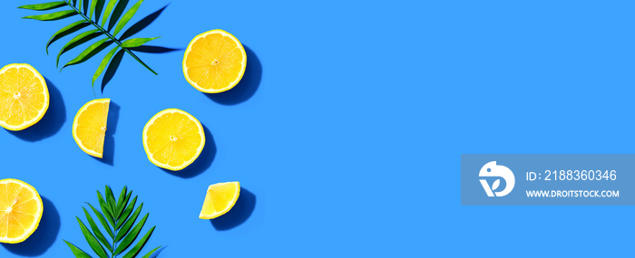 Fresh yellow lemons overhead view - flat lay