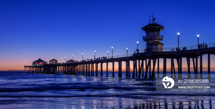 Huntington beach pier at dusk, California, U.S.A.