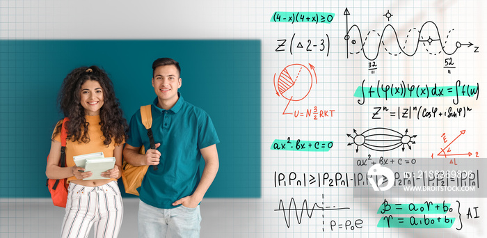 在大学学习精确数学科学的年轻人。在线教育的概念