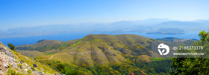 Mountain an sea view of Pantokrator, Corfu, Greece