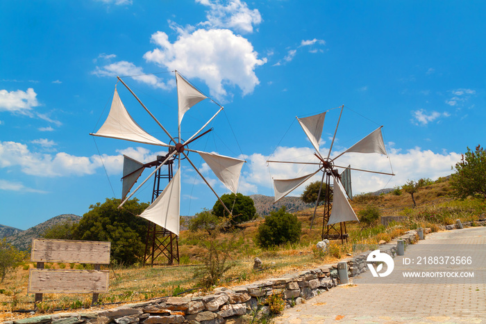 Windmills of Lasithi Plateau on Crete, Greece