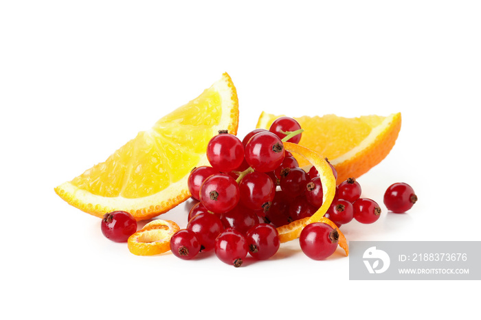 Cranberry and orange slices isolated on white background