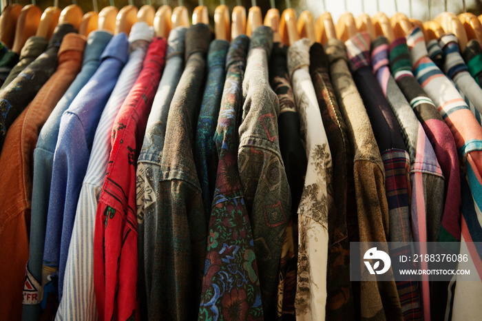 Multicolored shirts on clothes rack