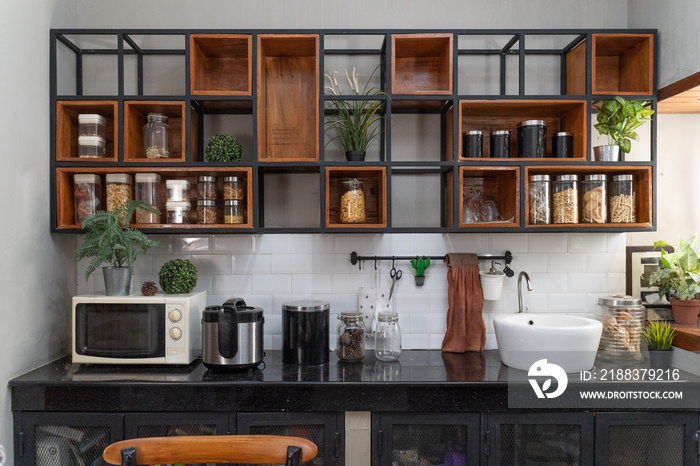 the front view of the clean kitchen table is bright and classic