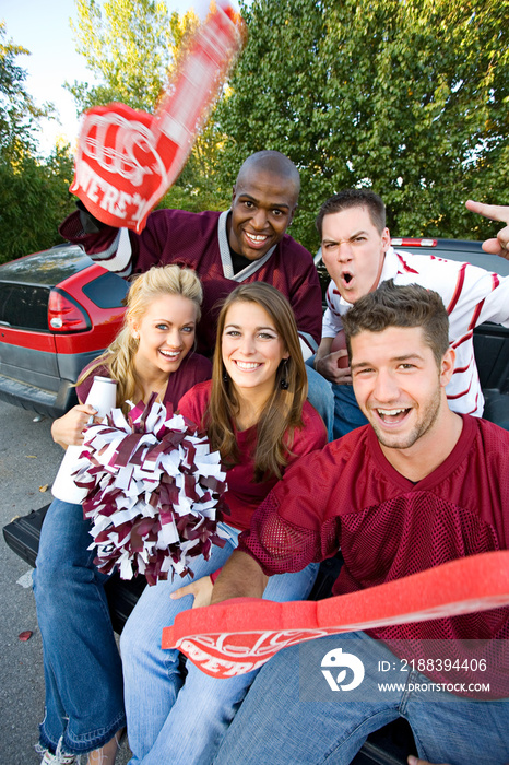 Tailgating: Cheering And Yelling College Football Fan Friends