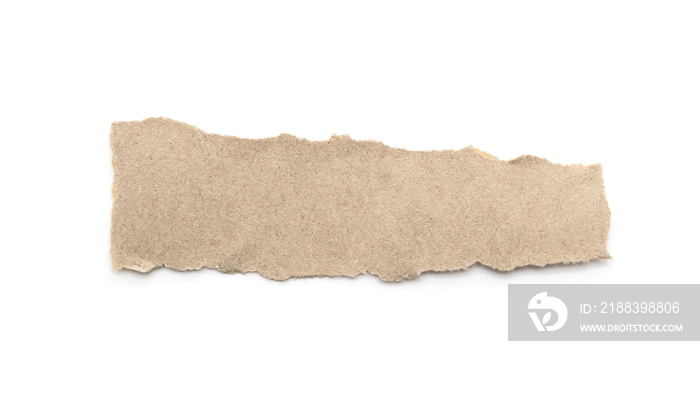 Recycled paper craft stick on a white background. Brown paper torn or ripped pieces of paper isolate