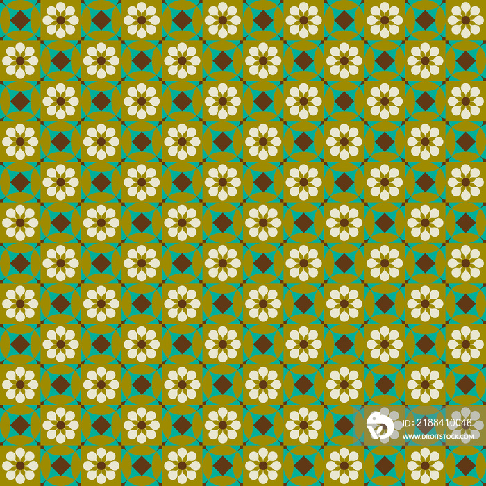 retro mod flower tiles seamless vector pattern