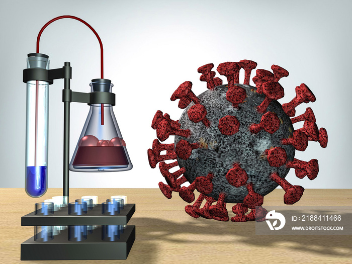 控制冠状病毒新冠肺炎科学实验室。三维渲染。