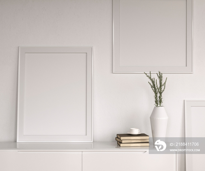 interior, mock up white wall poster frame Scandinavian mockup living room