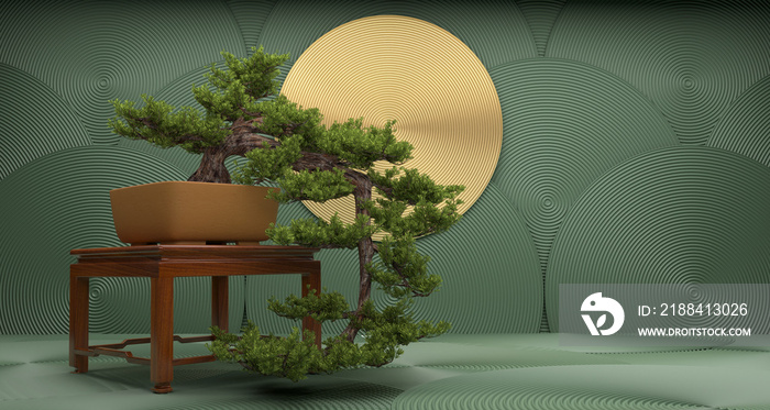 bonsai tree on a green background. 3d rendering