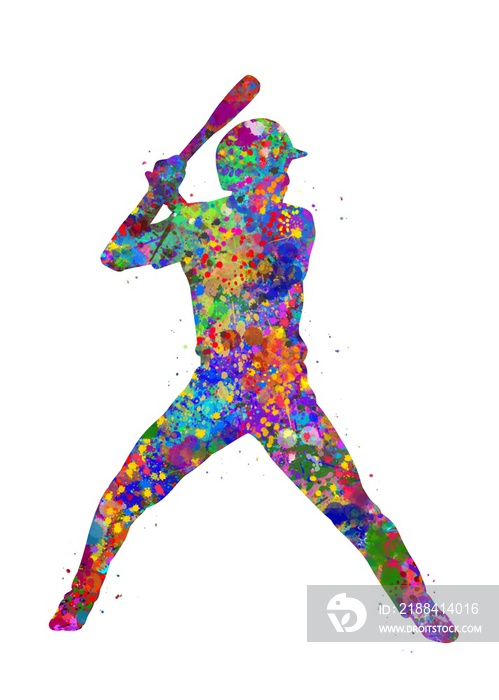 Baseball player batting watercolor art, abstract painting. sport art print, watercolor illustration 