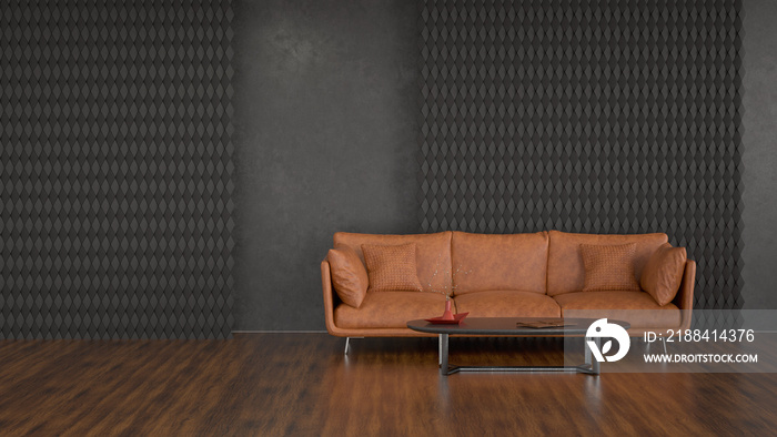 Light brown sofa and a table in a room