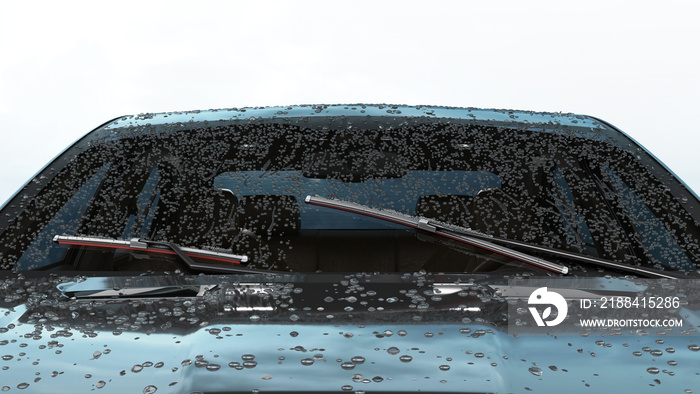 带有红色硅胶涂层的汽车雨刷会将汽车挡风玻璃中的水3d渲染为白色