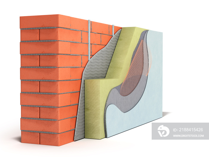 白底分层砖墙保温概念3d渲染图
